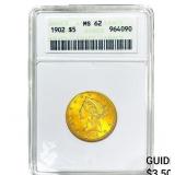 1902 $5 Gold Half Eagle ANACS MS62