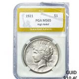 1921 Silver Peace Dollar PGA MS65 High Relief