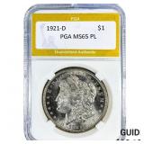 1921-D Morgan Silver Dollar PGA MS65 PL