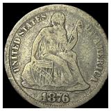 1876-CC Silver Seated Liberty Dime NEARLY UNCIRCUL