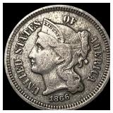 1866 Nickel Three-Cent Piece NEARLY UNCIRCULATED