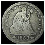1853 Arrows/Rays Seated Liberty Quarter LIGHTLY CI