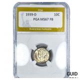 1939-D Mercury Silver Dime PGA MS67 FB