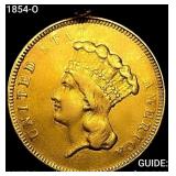 1854-O $3 Gold Piece CLOSELY UNCIRCULATED