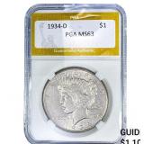 1934-D Silver Peace Dollar PGA MS63
