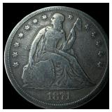 1871 Seated Liberty Silver Dollar LIGHTLY CIRCULAT