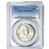 1951 Franklin Half Dollar PCGS MS64 FBL