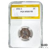 1931-S Wheat Cent PGA MS66 RB