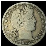 1915 Silver Barber Half Dollar LIGHTLY CIRCULATED