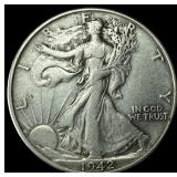 1942 Silver Walking Liberty Half Dollar CLOSELY UN