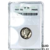 1921 Mercury Silver Dime ANACS VF35