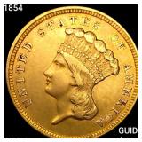 1854 $3 Gold Piece CHOICE AU