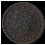 1847 Braided Hair Large Cent CLOSELY UNCIRCULATED