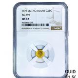 1876 Octagonal California Gold Quarter NGC MS62 BG