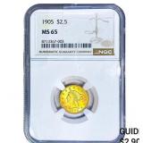 1905 $2.50 Gold Quarter Eagle NGC MS65