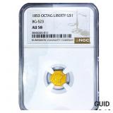 1853 Rare Gold Dollar NGC AU58 BG-523