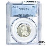 1932-D Washington Silver Quarter PCGS MS63