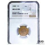 1880 Indian Head Cent NGC MS63 BN