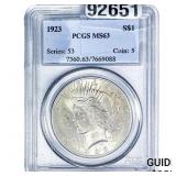 1923 Silver Peace Dollar PCGS MS63