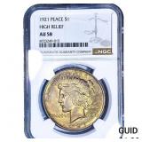 1921 Silver Peace Dollar NGC SU58 High Relief