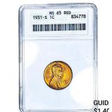 1931-S Wheat Cent ANACS MS65 Red