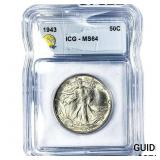 1943 Walking Liberty Half Dollar ICG MS64