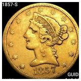 1857-S $5 Gold Half Eagle HIGH GRADE