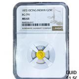 1872 Octagonal California Gold Quarter NGC MS63 BG