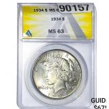 1934 Silver Peace Dollar ANACS MS63