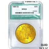1891-S $20 Gold Double Eagle NTC MS64
