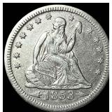 1853 Arrows Seated Liberty Quarter CLOSELY UNCIRCU