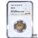 1867 Shield Nickel NGC AU55 No Rays