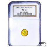 1849 Rare Gold Dollar NGC MS62 Closed Wreath