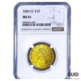 1884-CC $10 Gold Eagle NGC MS61