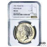 1921 Silver Peace Dollar NGC MS63 High Relief