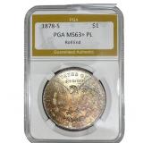 1878-S Morgan Silver Dollar PGA MS63+ PL Roll End