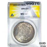 1891-S Morgan Silver Dollar ANAS MS62