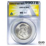 1953-D Franklin Half Dollar ANACS MS64