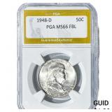 1948-D Franklin Half Dollar PGA MS66FBL