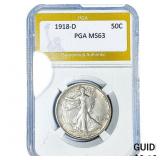 1918-D Walking Liberty Half Dollar PGA MS63