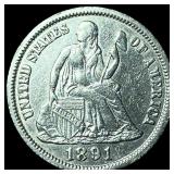 1891-S Silver Seated Liberty Dime CLOSELY UNCIRCUL
