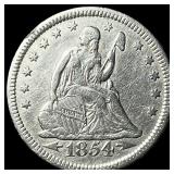 1854 Arrows Seated Liberty Quarter CHOICE AU