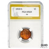 1910-S Wheat Cent PGA MS64 RB