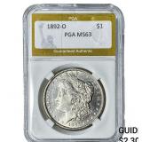 1892-O Morgan Silver Dollar PGA MS63