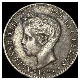 1896 Spain Silver 50 Centimos NEARLY UNCIRCULATED