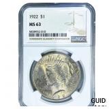 1922 Silver Peace Dollar NGC MS63