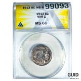 1913 Buffalo Nickel ANACS MS66 Var 1