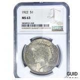1922 Silver Peace Dollar NGC MS63