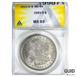 1921-D Morgan Silver Dollar ANACS MS63