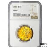 1881 $10 Gold Eagle NGC MS62